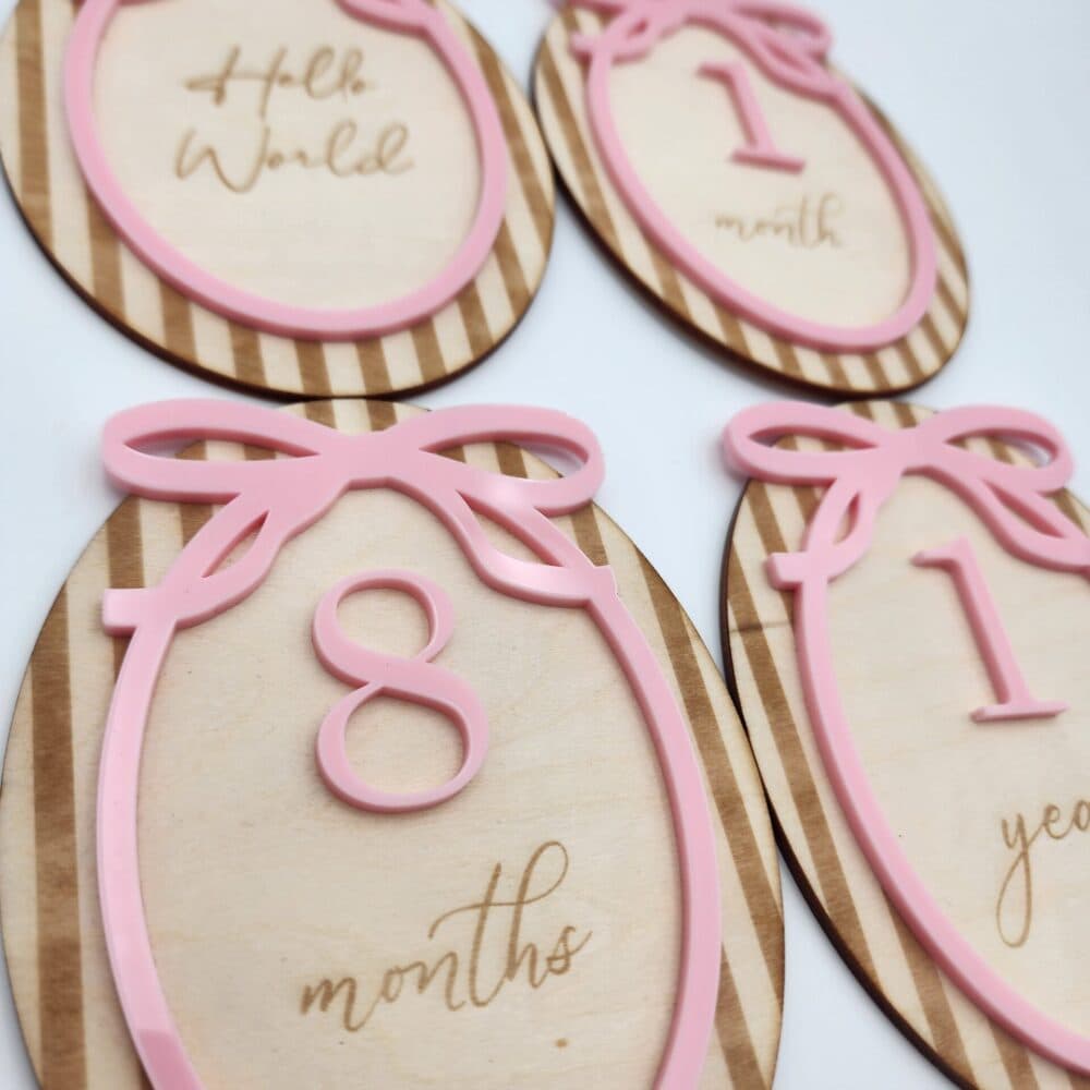 Baby Announcement & Milestone Bow set – Pink