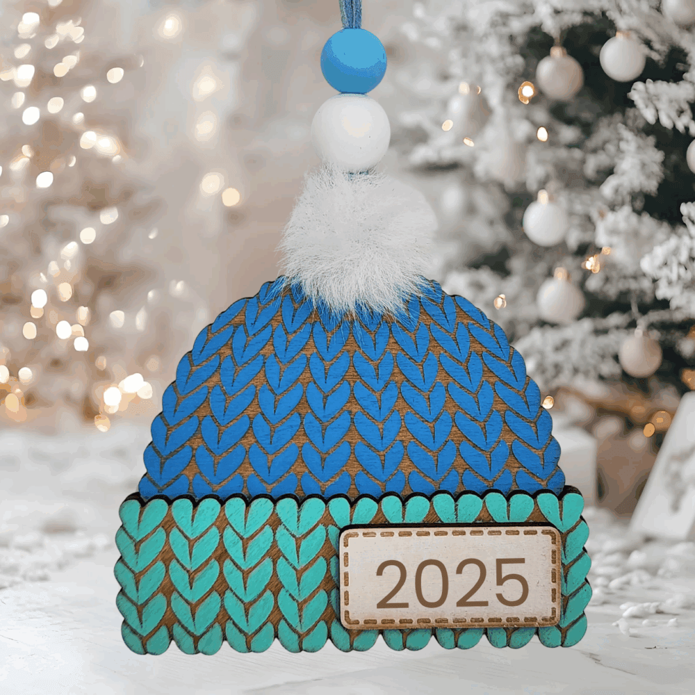 Knitted Beanie Christmas Ornament – Blue