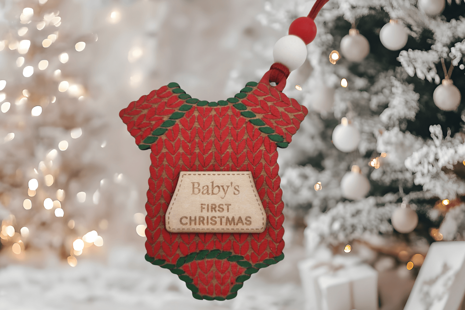 Knitted Romper Ornament - Red