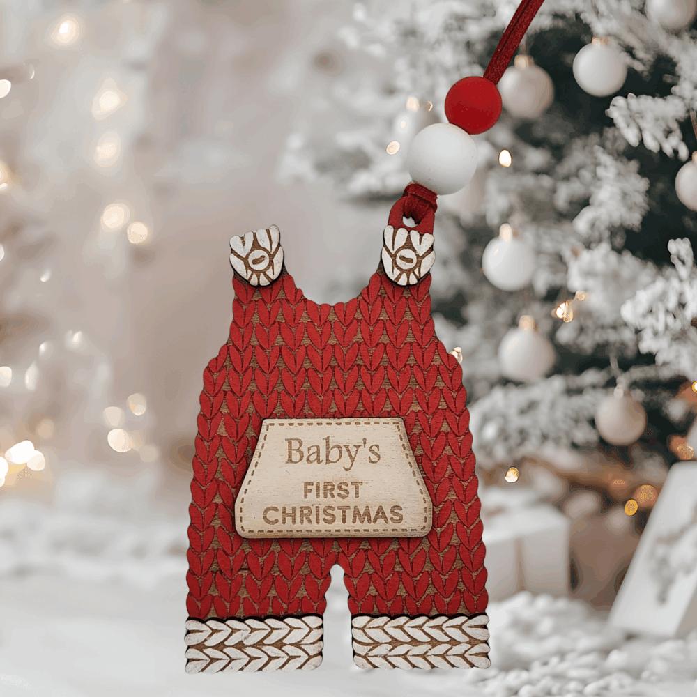 Knitted Overalls Christmas Ornament – Red