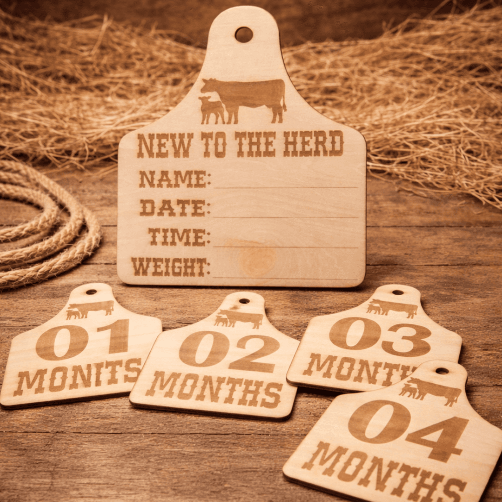 Cow Tag Announcement Plaque + Milestone Cards