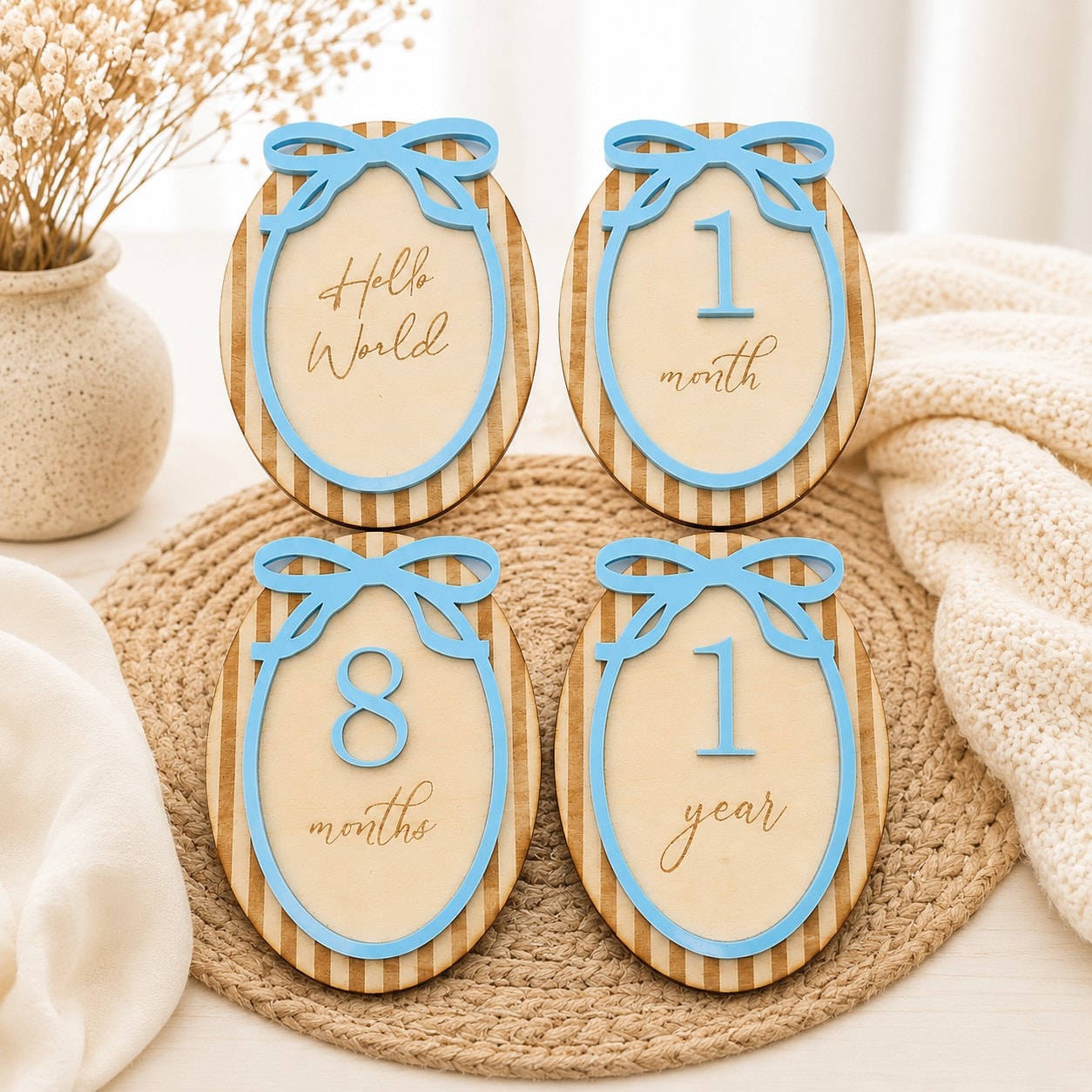 Baby Announcement & Milestone Bow set – Blue