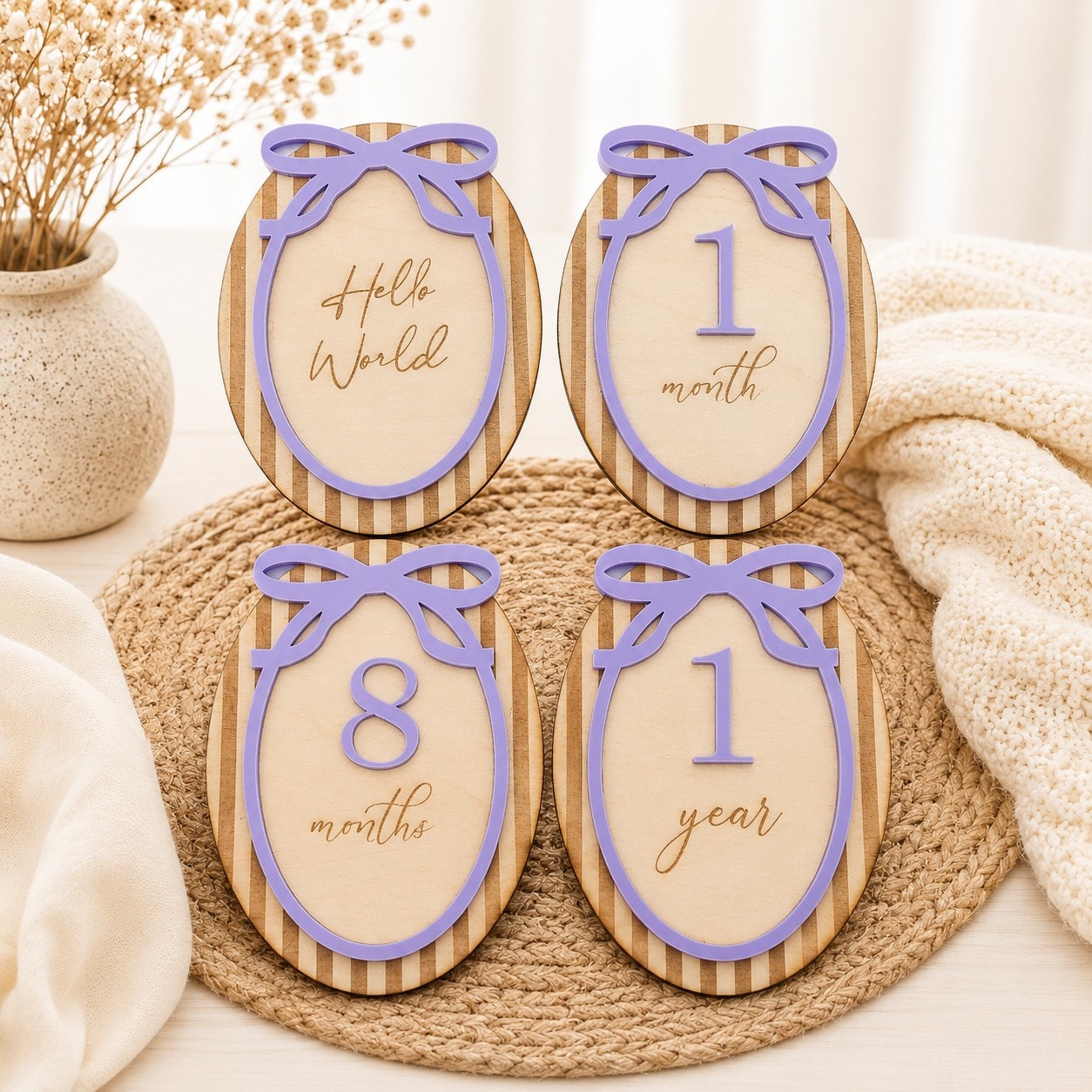 Baby Announcement & Milestone Bow set – Lilac