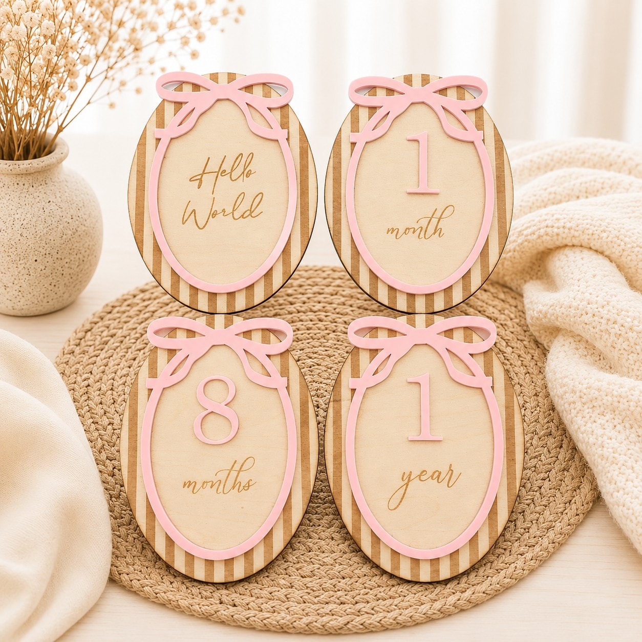 Baby Announcement & Milestone Bow set – Pink