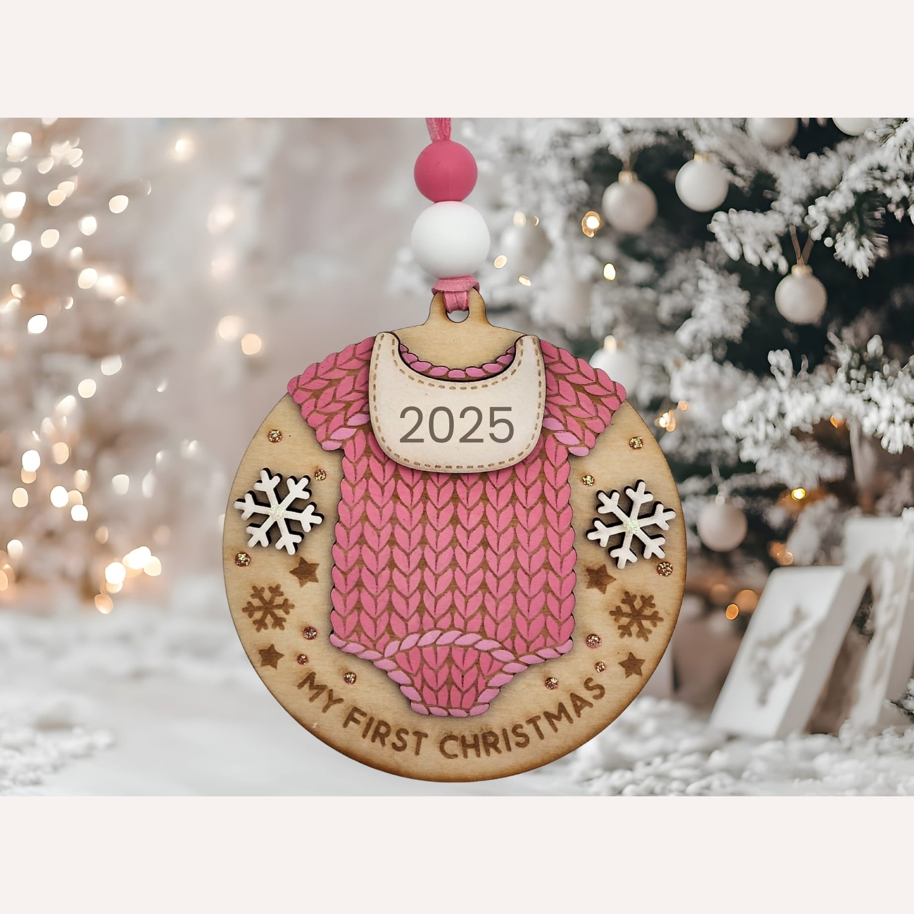 Baby’s First Christmas Romper Bauble – Pink