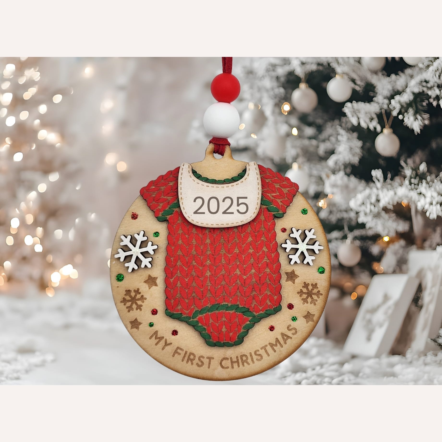 Baby’s First Christmas Romper Bauble – Red