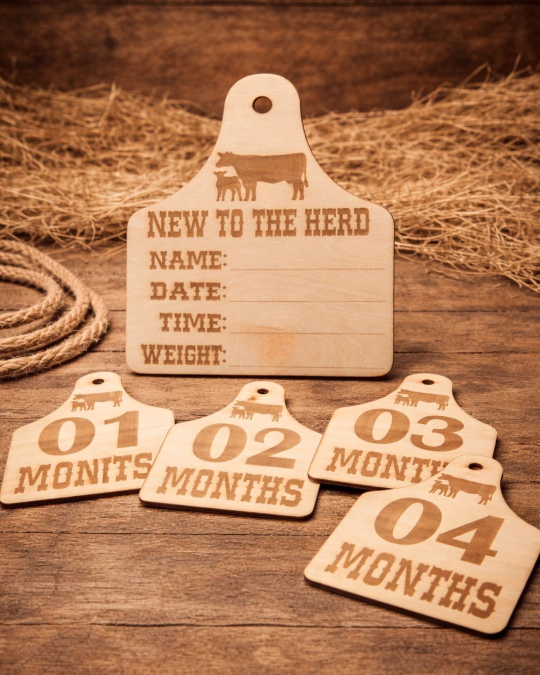 Cow Tag Announcement Plaque + Milestone Cards