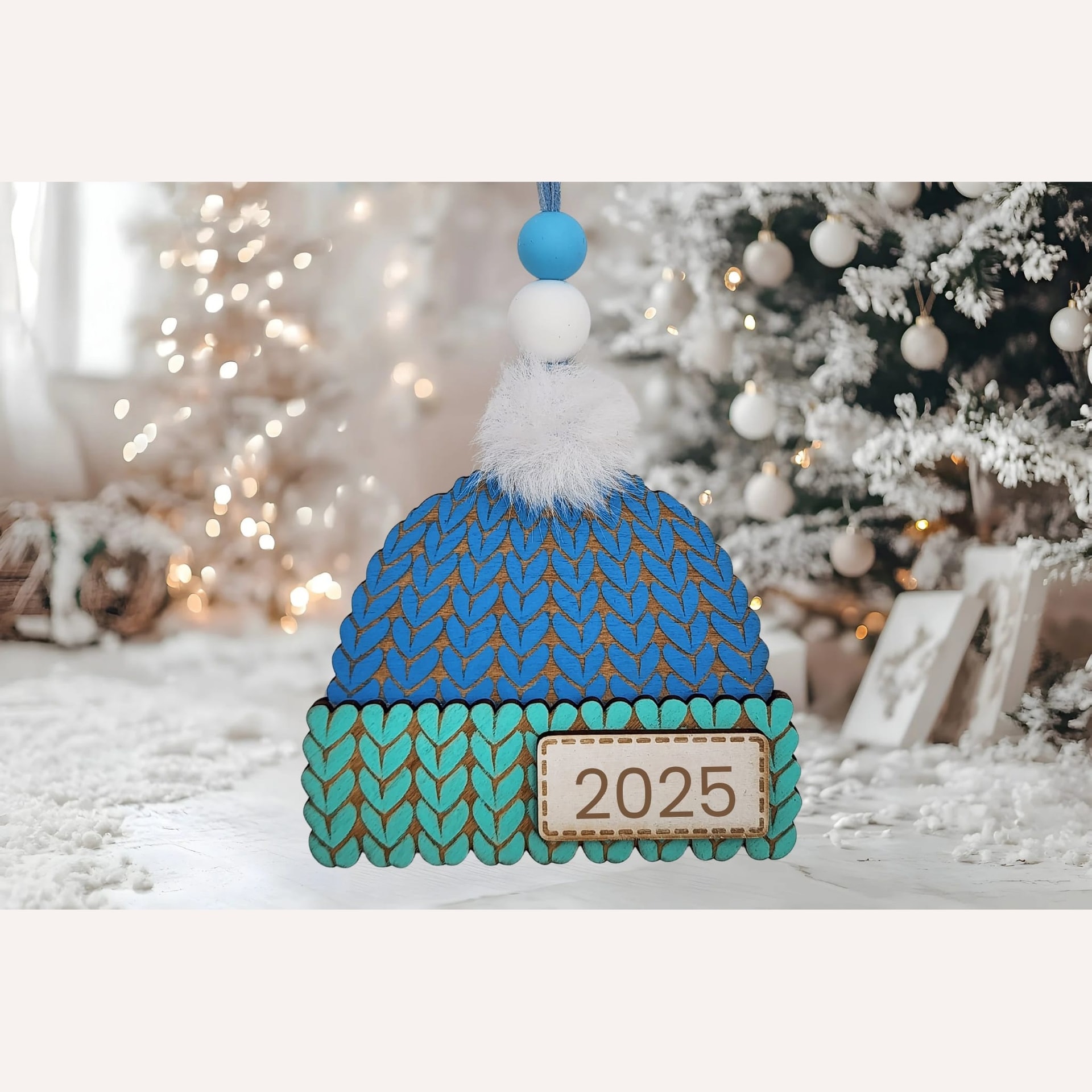 Knitted Beanie Christmas Ornament – Blue