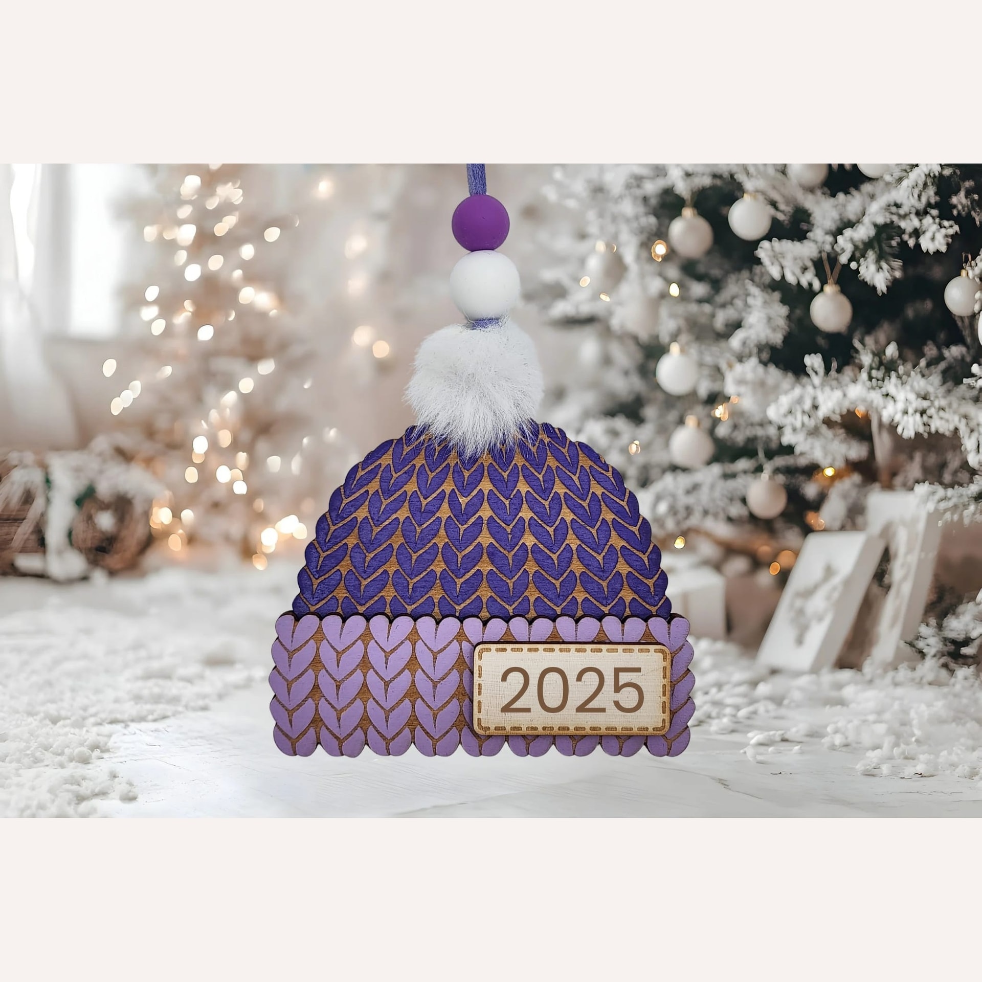 Knitted Beanie Christmas Ornament – Purple