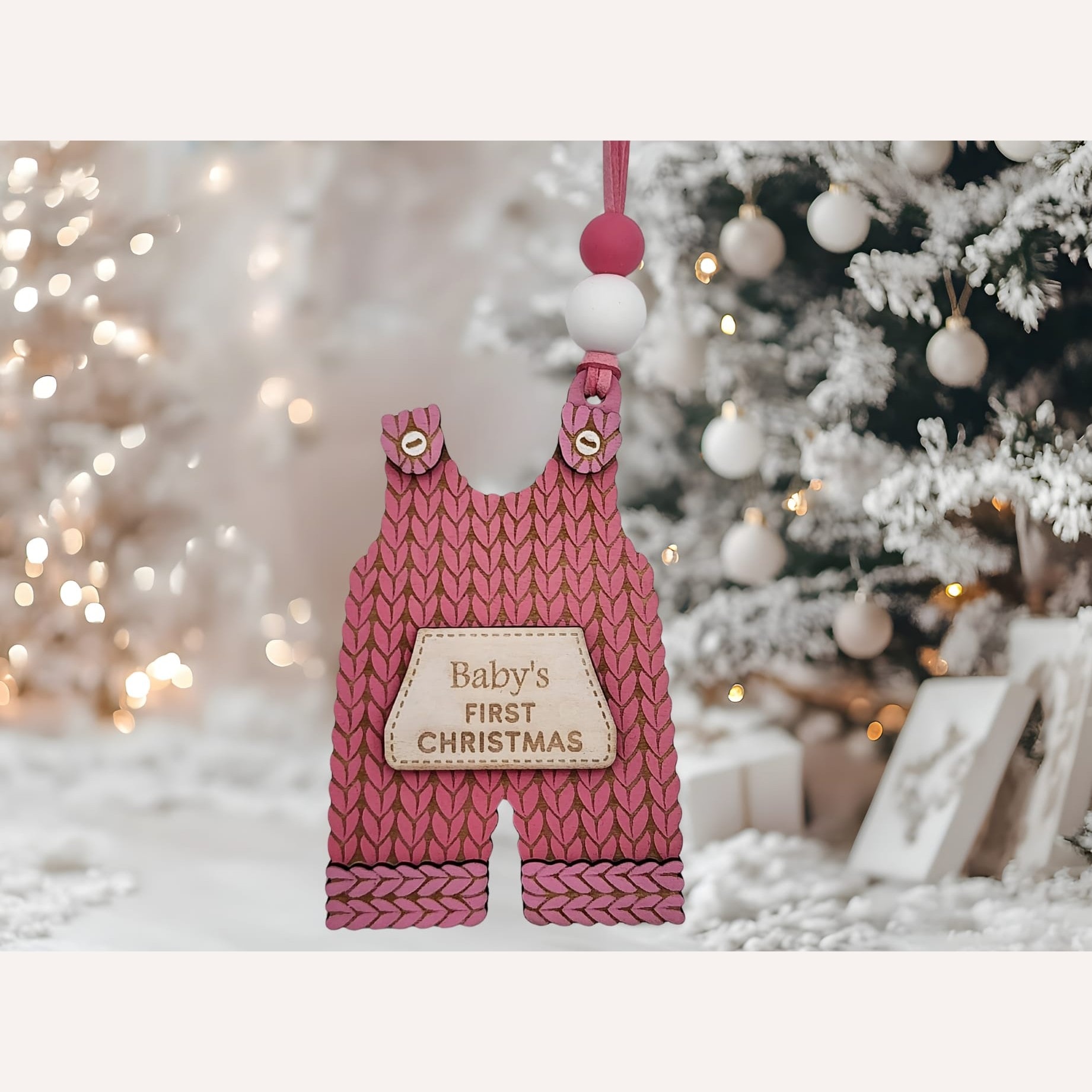 Knitted Overalls Christmas Ornament – Pink