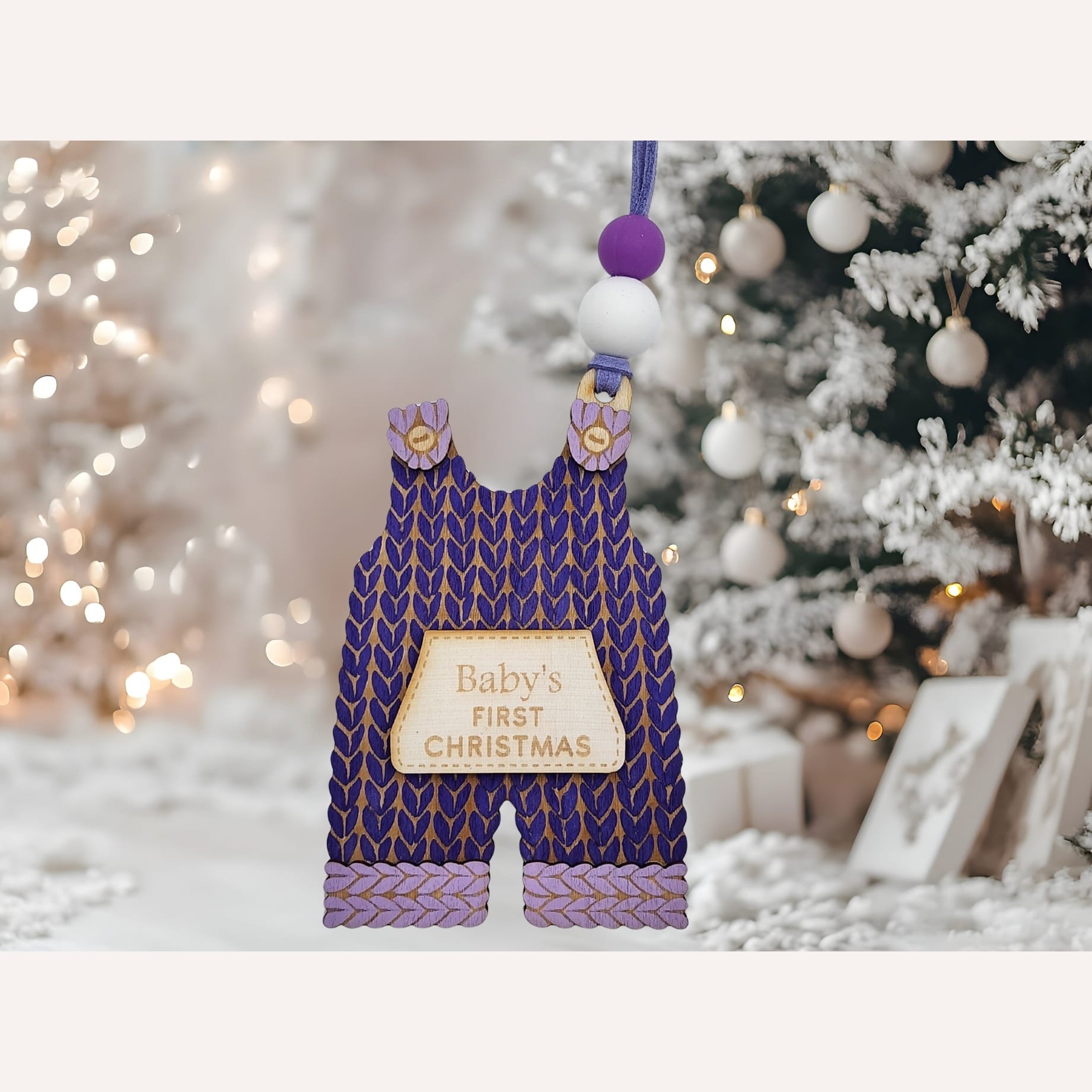 Knitted Overalls Christmas Ornament – Purple