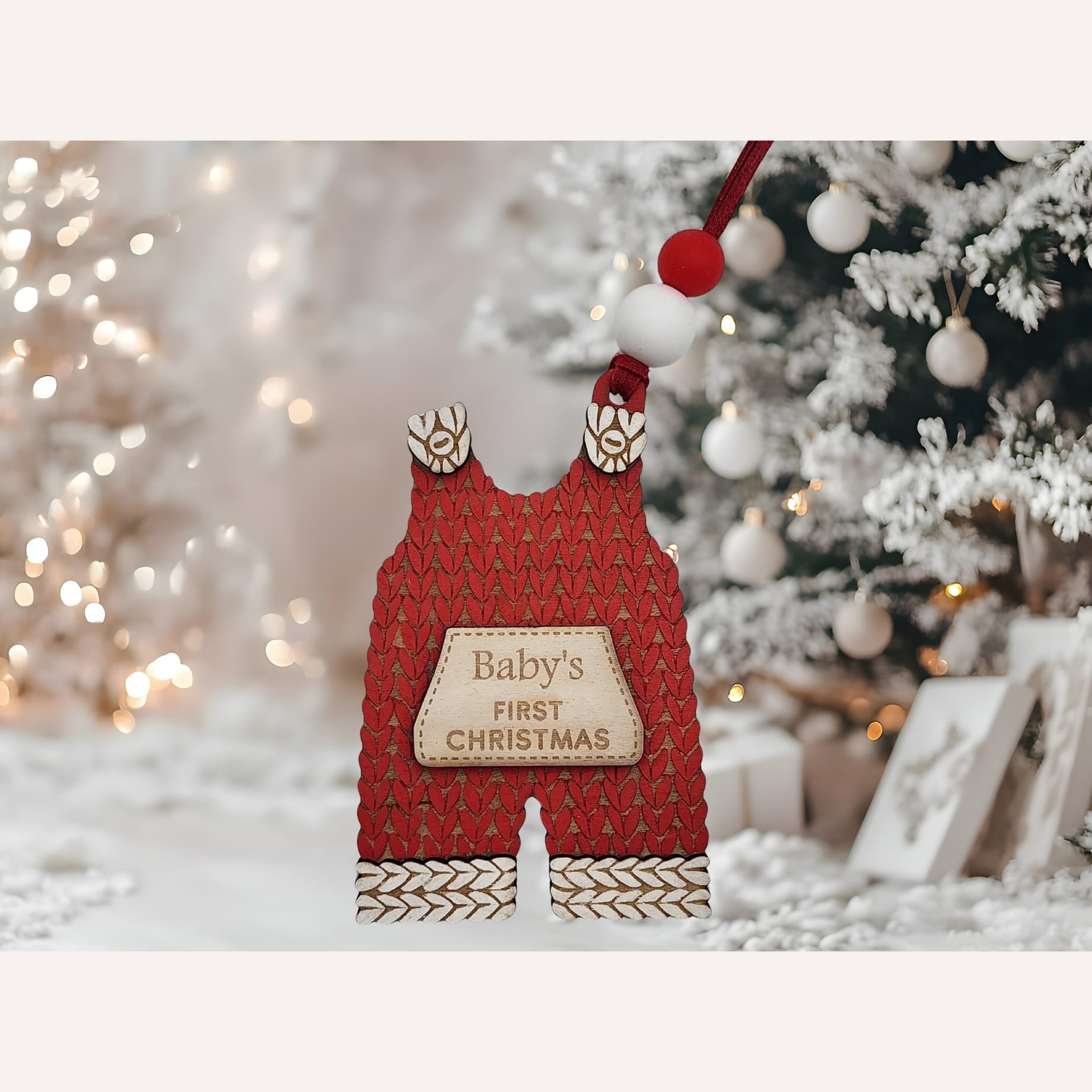 Knitted Overalls Christmas Ornament – Red