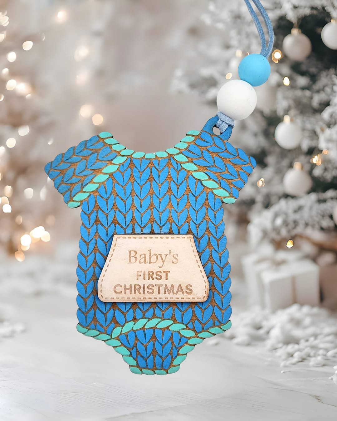 Knitted Romper Ornament - Blue