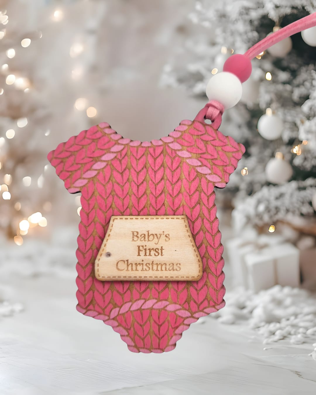 Knitted Romper Ornament - Pink