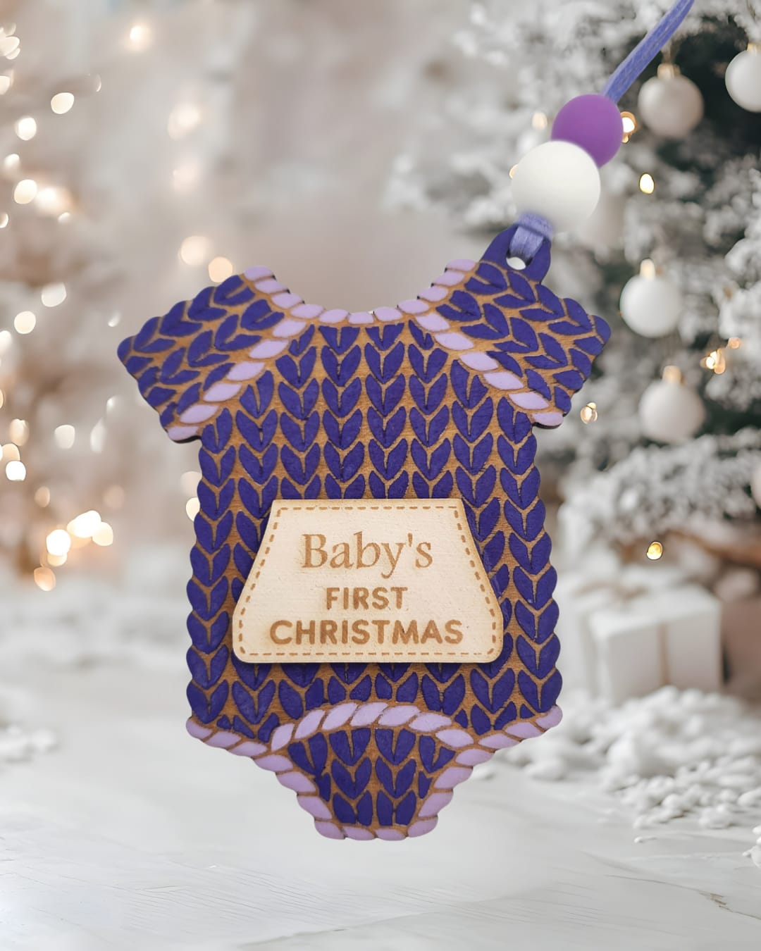 Knitted Romper Ornament - Purple