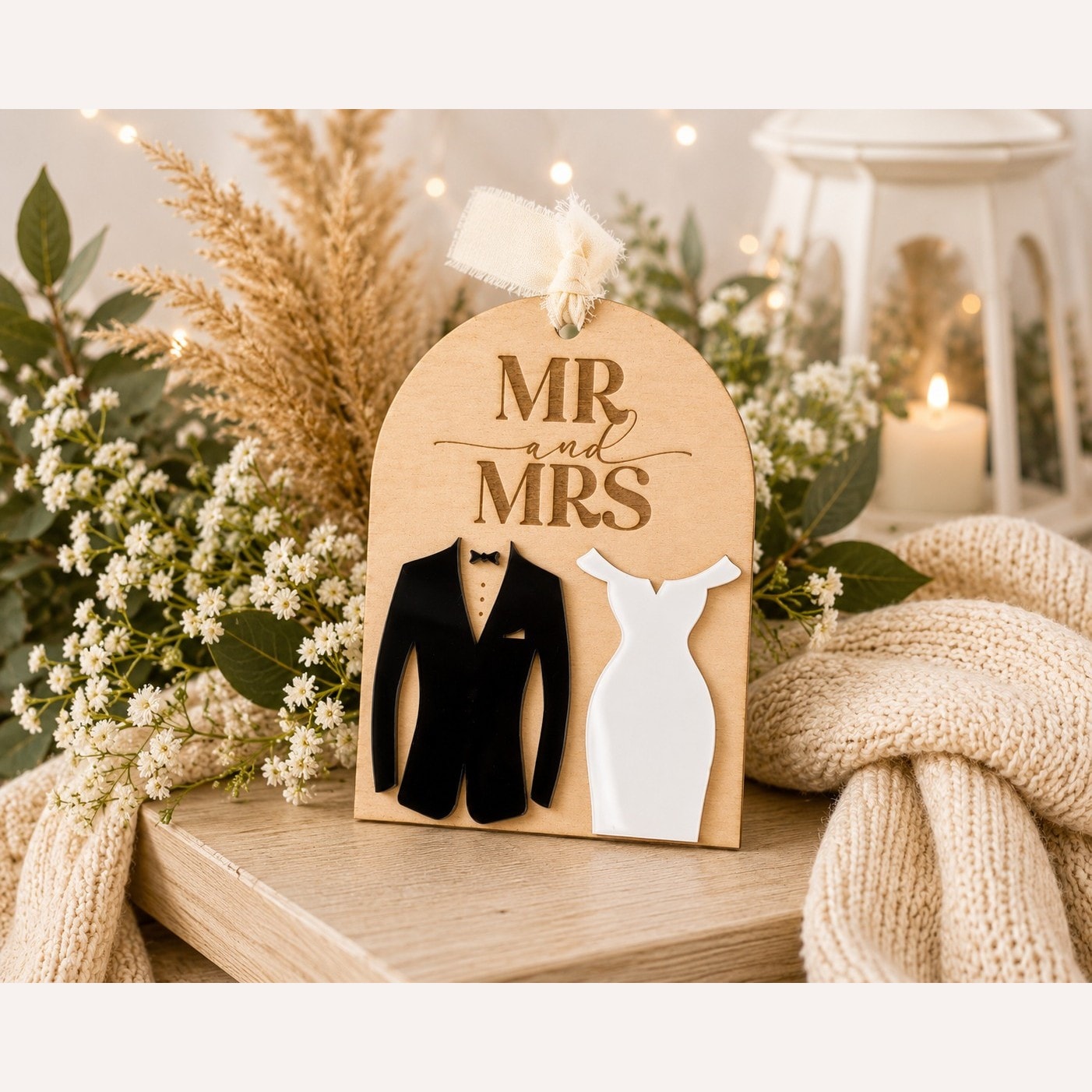 Mr & Mrs Tux/Off Shoulder Dress Wedding Ornament