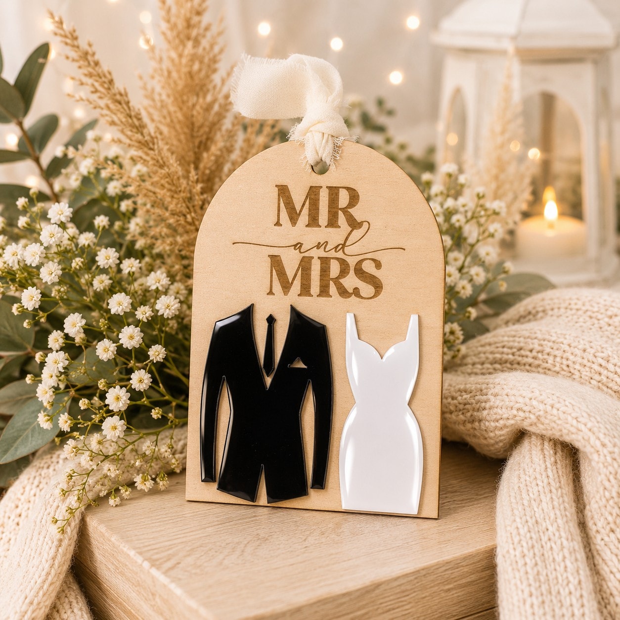 Mr & Mrs Wedding Ornament - Suit / Strap Dress