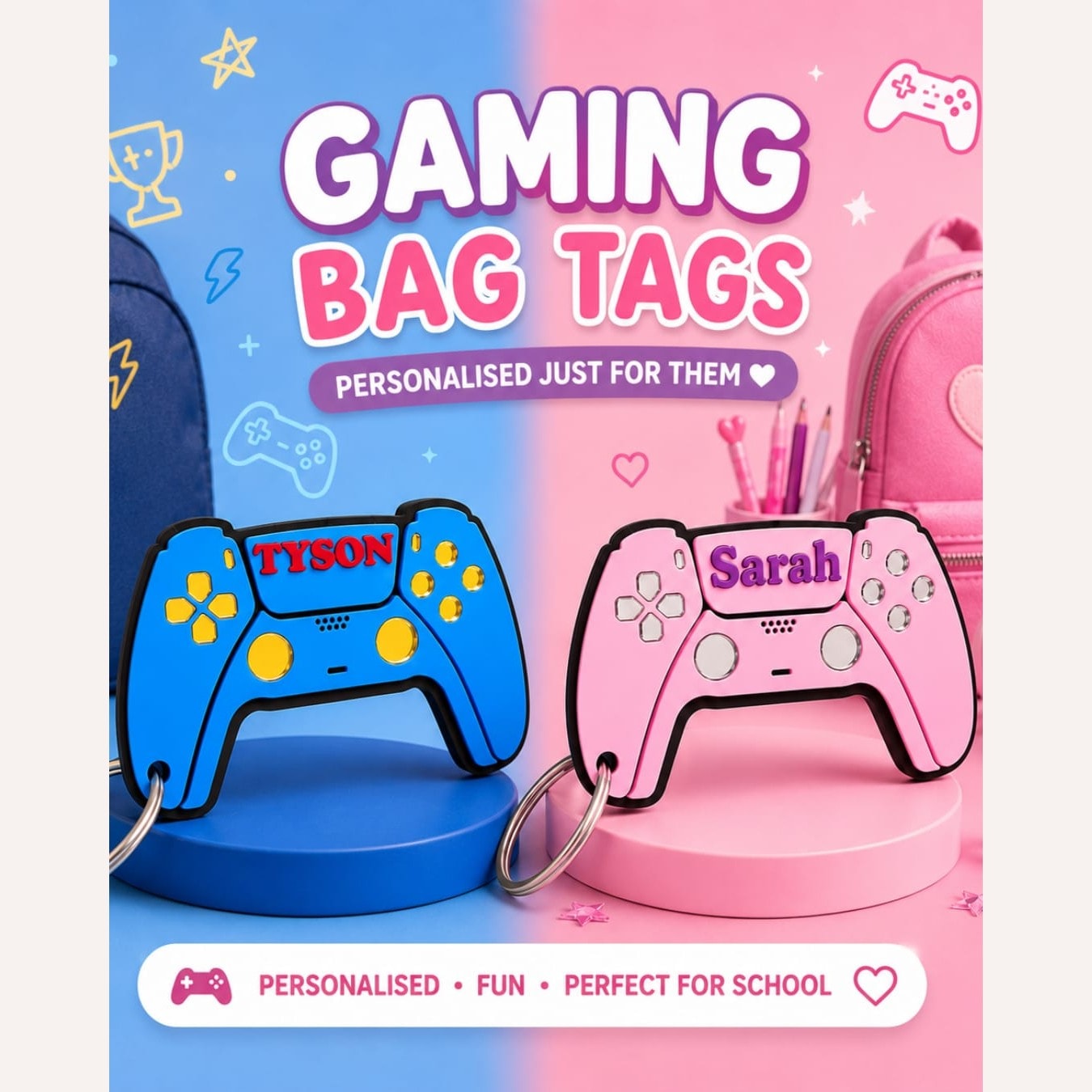 Personalised Gaming Controller Bag Tag